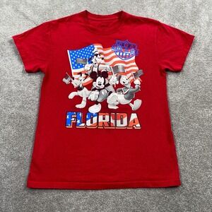Disney Mickey & Friends Flag Graphic T-Shirt Short Sleeve Youth Size XL Red